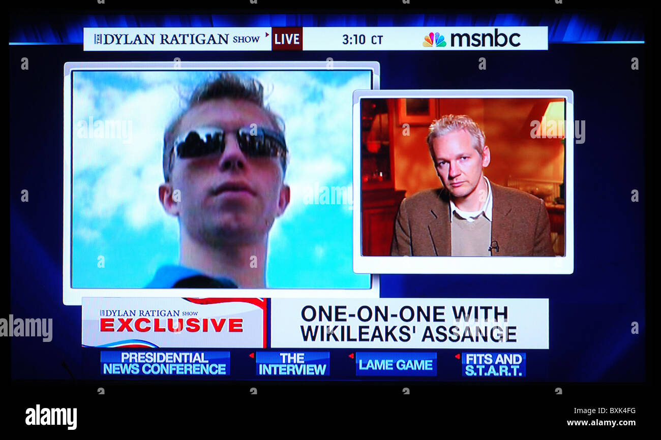 WikiLeaks founder Julian Assange speaking during exclusive interview on MSNBC Stock Photo