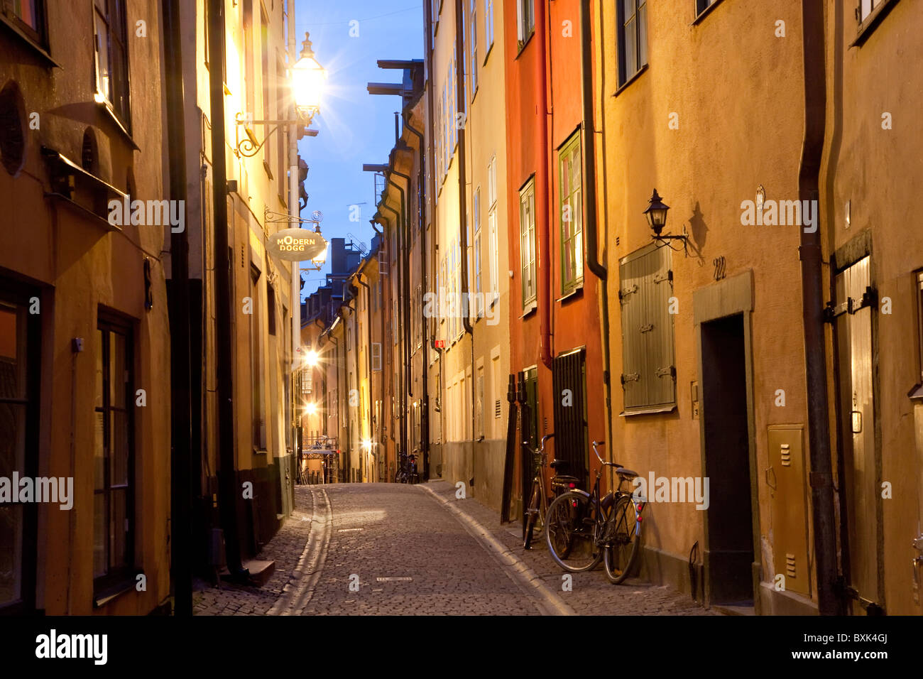 Historic old street in Gamla Stan Old Town in Stockholm Sweden Stock Photo