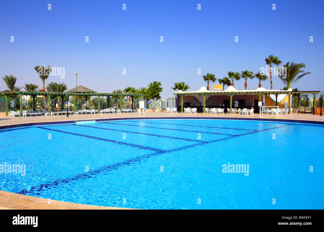 landscape with nobody swimming pool in hotel Stock Photo - Alamy