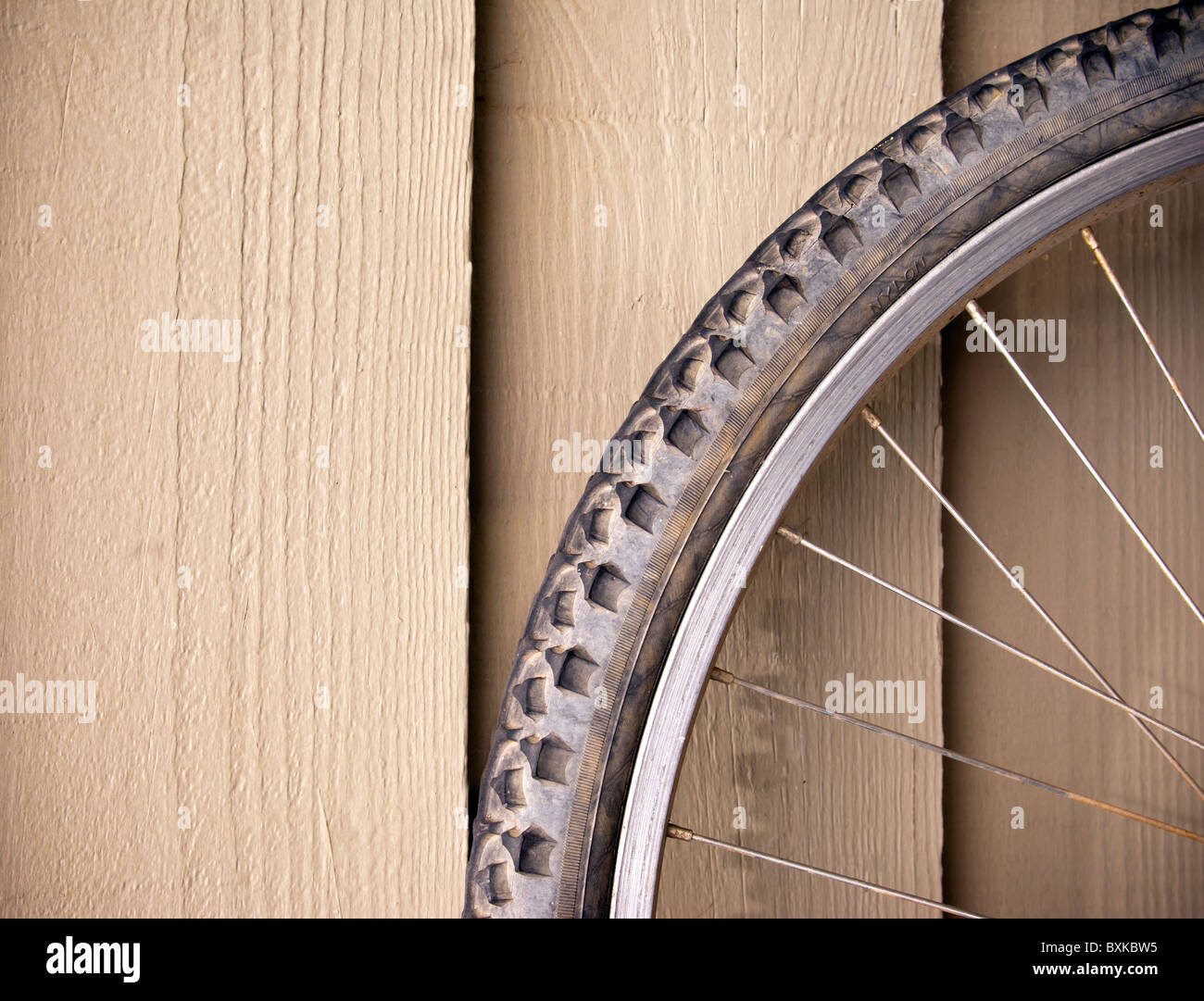 Abstract compostion of a used mountain bike wheel Stock Photo