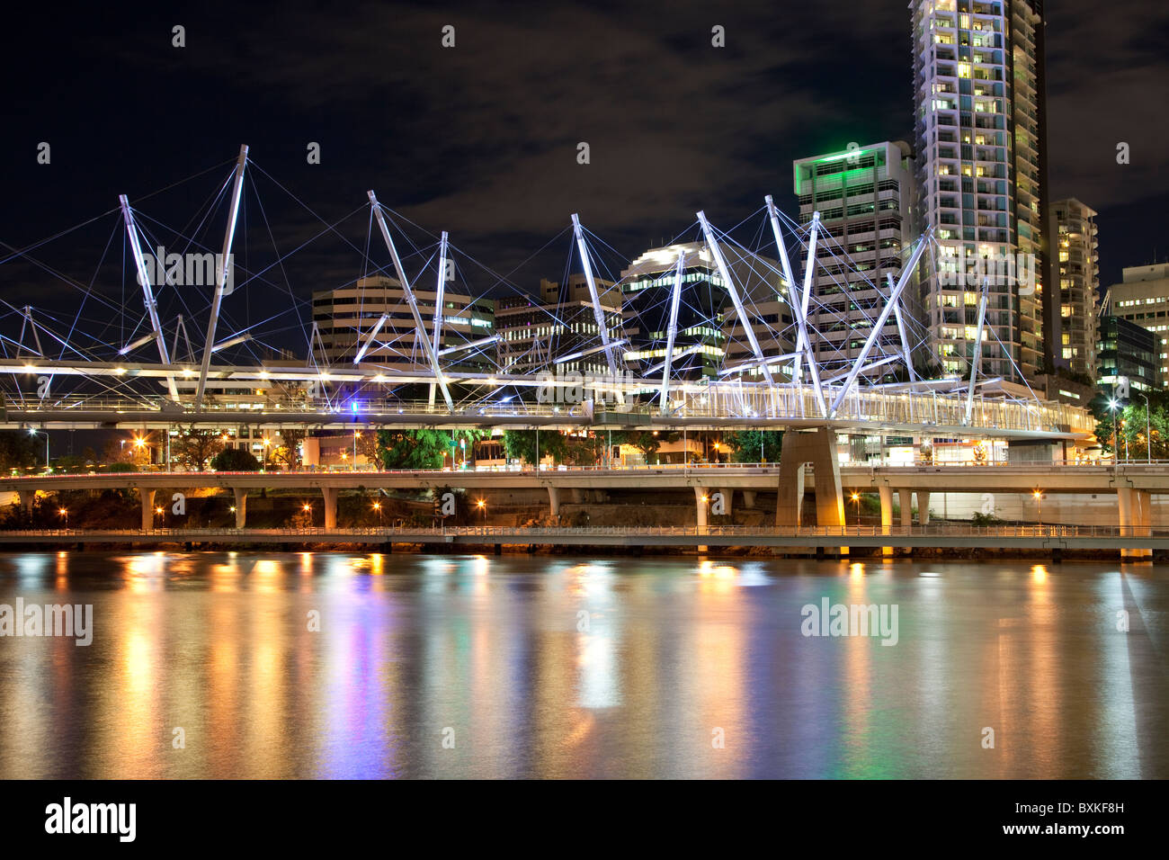 Brisbane city center by the river at night Australia Stock Photo
