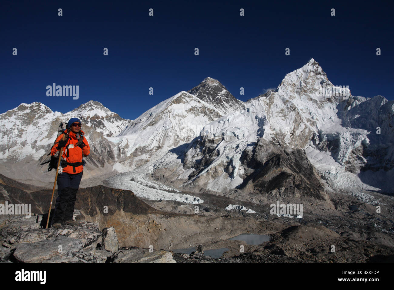 a trekker in the Everest Base Camp area in Nepal Stock Photo