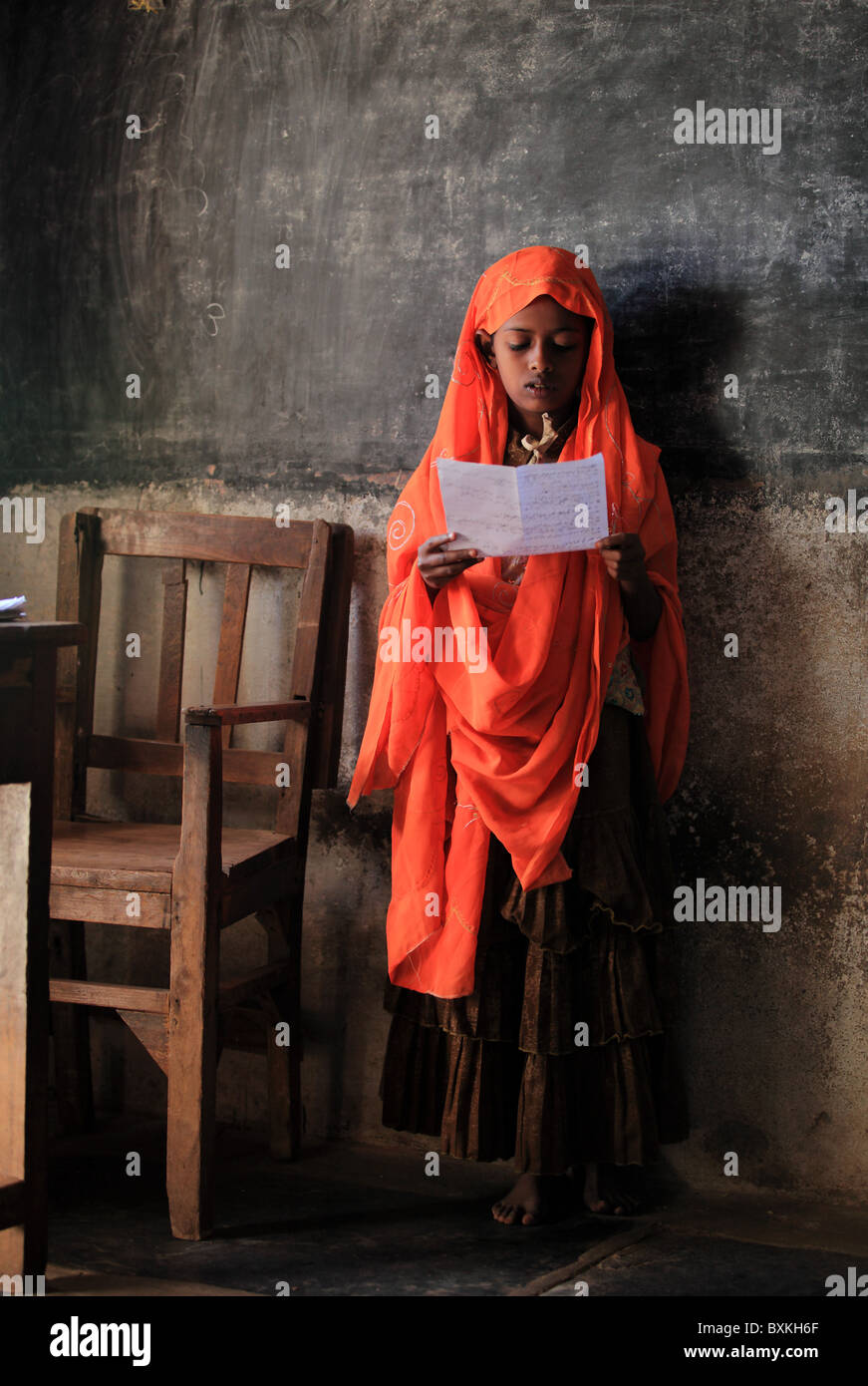 Indian school girl during examinations Andhra Pradesh South India Stock Photo