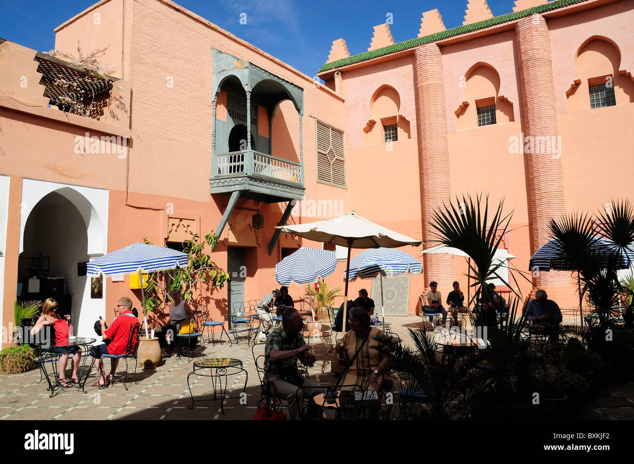Inner courtyard with cafe at Dar Mnebbi, Marrakech Museum Stock Photo