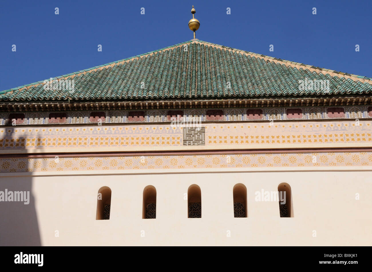 Green Sale tiled roof of Bel Abbes Sidi Zaouia in Marrakech Stock Photo
