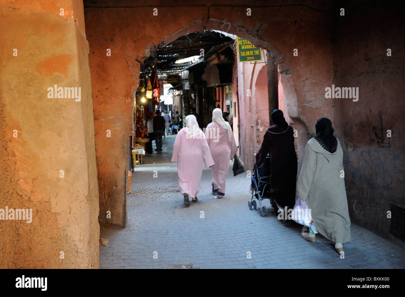 Street scene on Rue Riad Zitoun El Kedim, South of Djemaa el-Fna in Marrakech Stock Photo