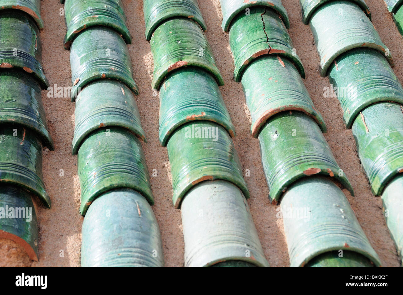 Green Sale tiles. Dar Glaoui kasbah, Telouet Stock Photo