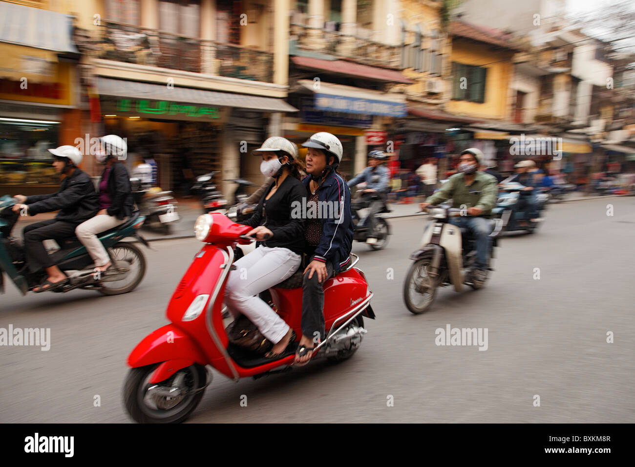 Moped riders, old town, Hanoi, Bac Bo, Vietnam Stock Photo - Alamy