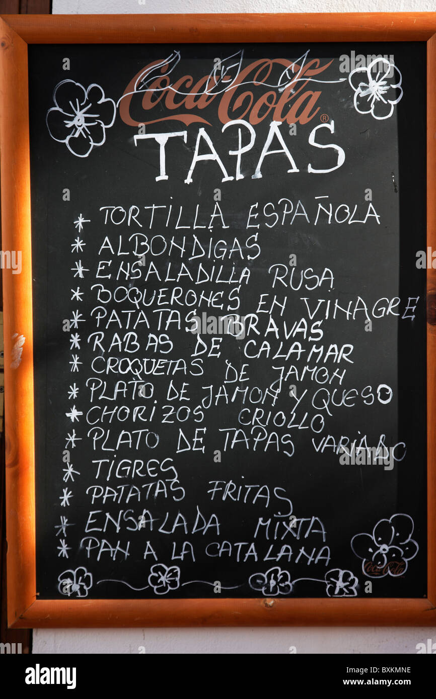 List of tapas on blackboard, Altea, Alicante, Spain Stock Photo - Alamy