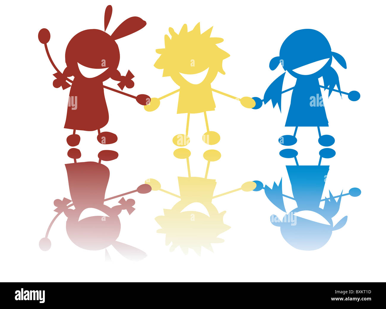 Happy little children holding hands in colors Stock Photo - Alamy