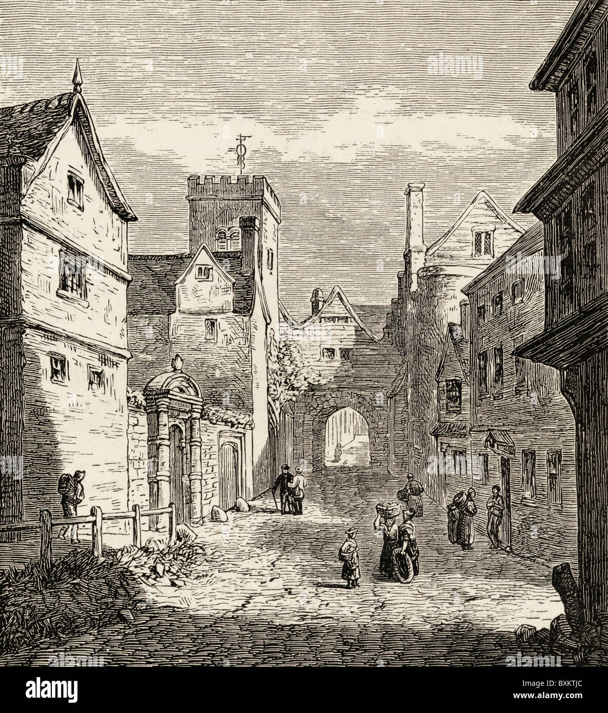 The north gate and Bocardo prison, Oxford, England where Latimer, Ridley and Cranmer were held in the 1550s Stock Photo