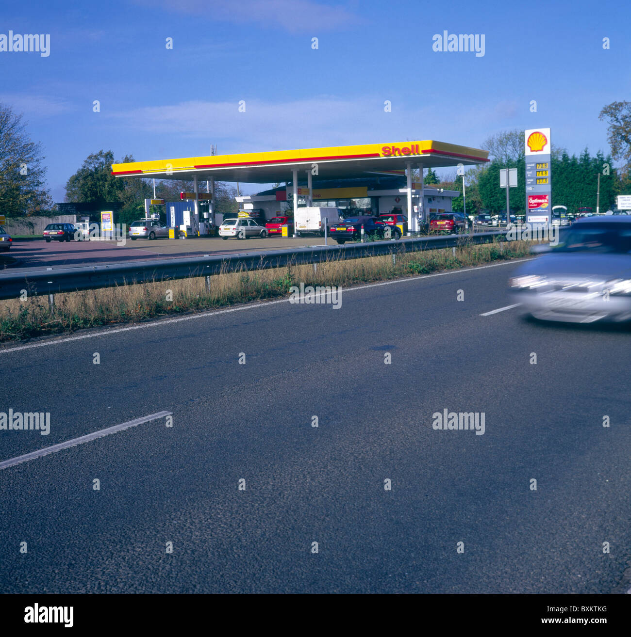 Shell garage dual carriageway road Woodbridge Suffolk England Stock