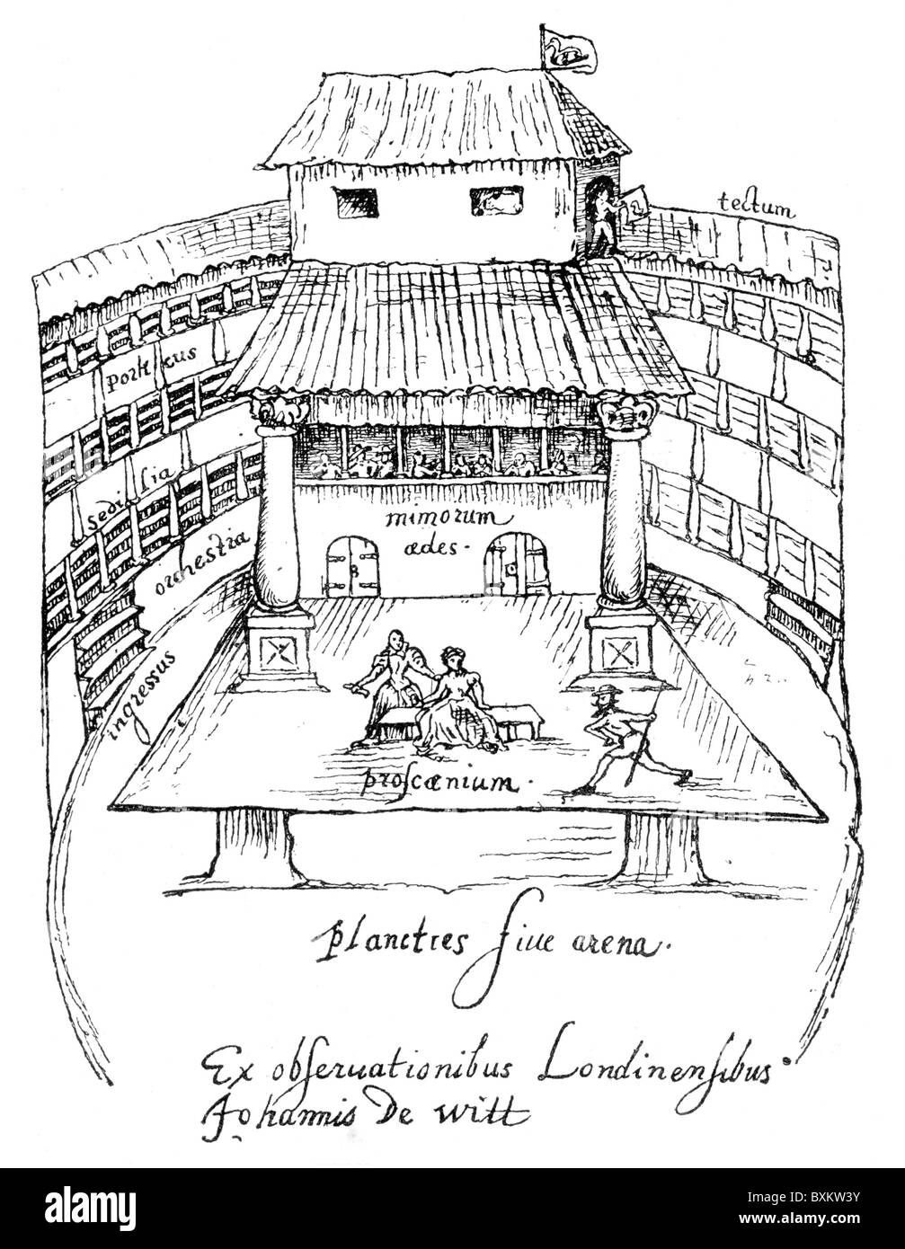 The Swan Theatre, London circa 1596; Black and White Illustration Stock  Photo - Alamy