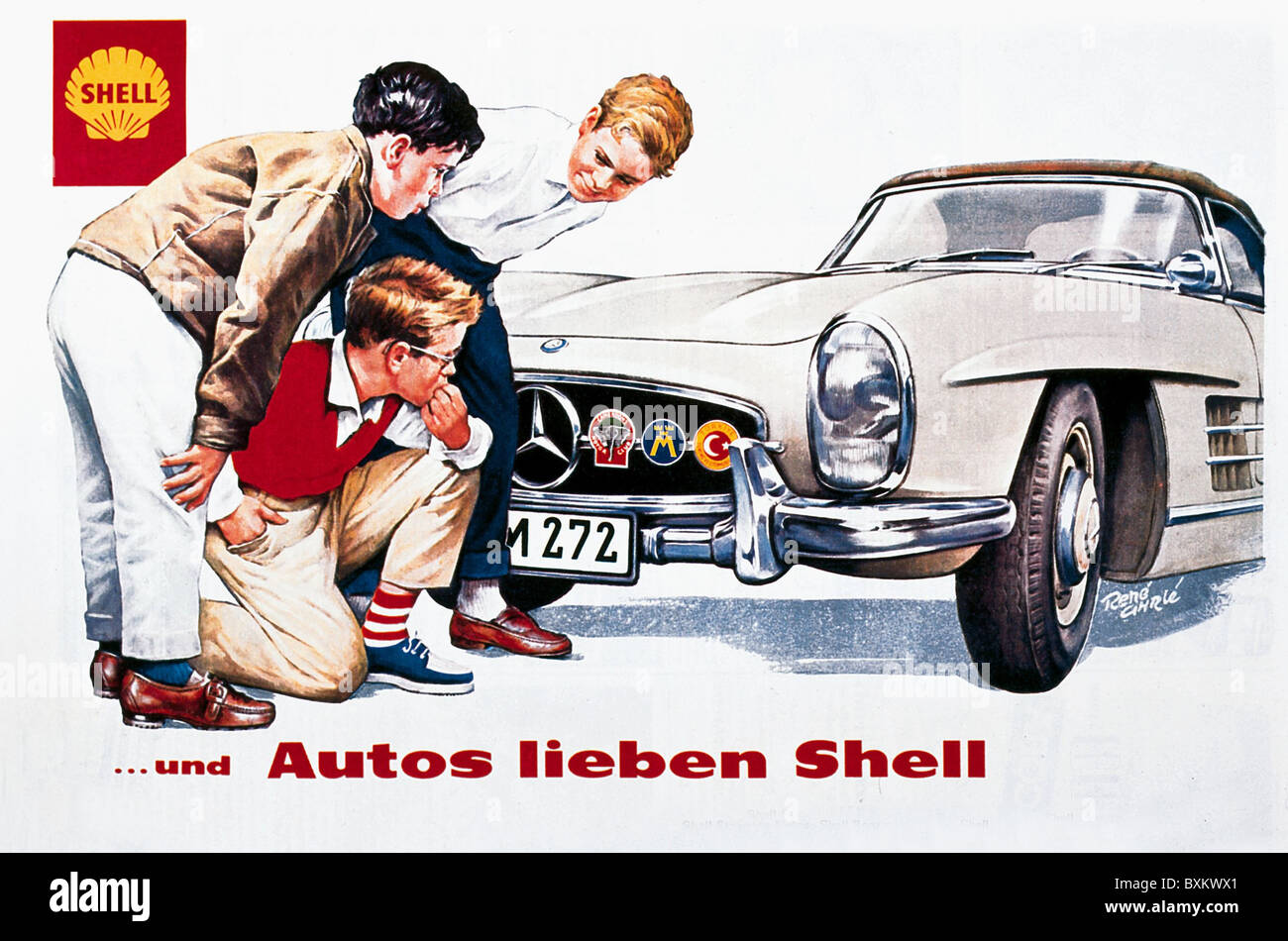 advertising, Shell oil company, boys with car, Germany, circa 1960, Additional-Rights-Clearences-Not Available Stock Photo