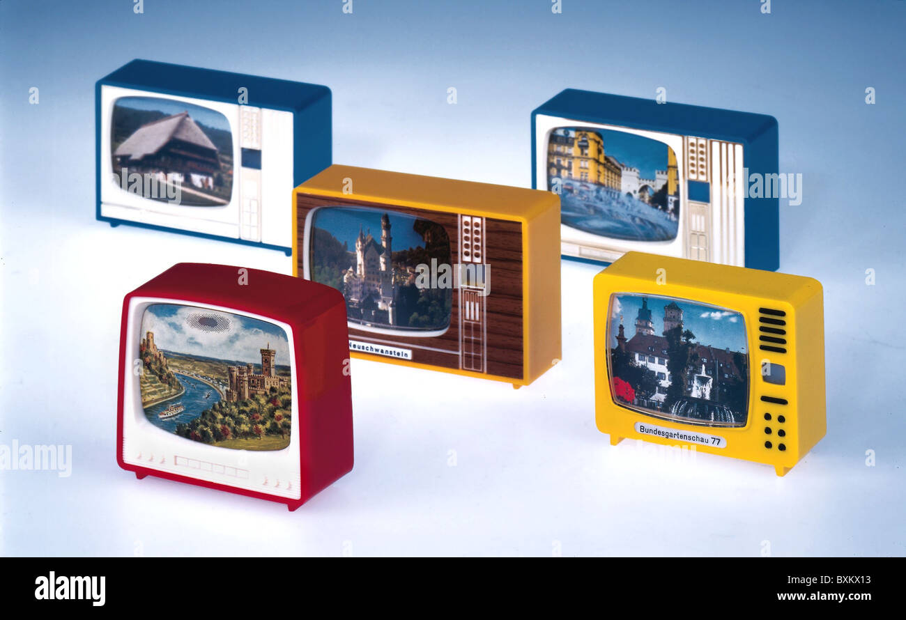tourism, souvenirs, miniature TVsets with integrated slideshow, toy