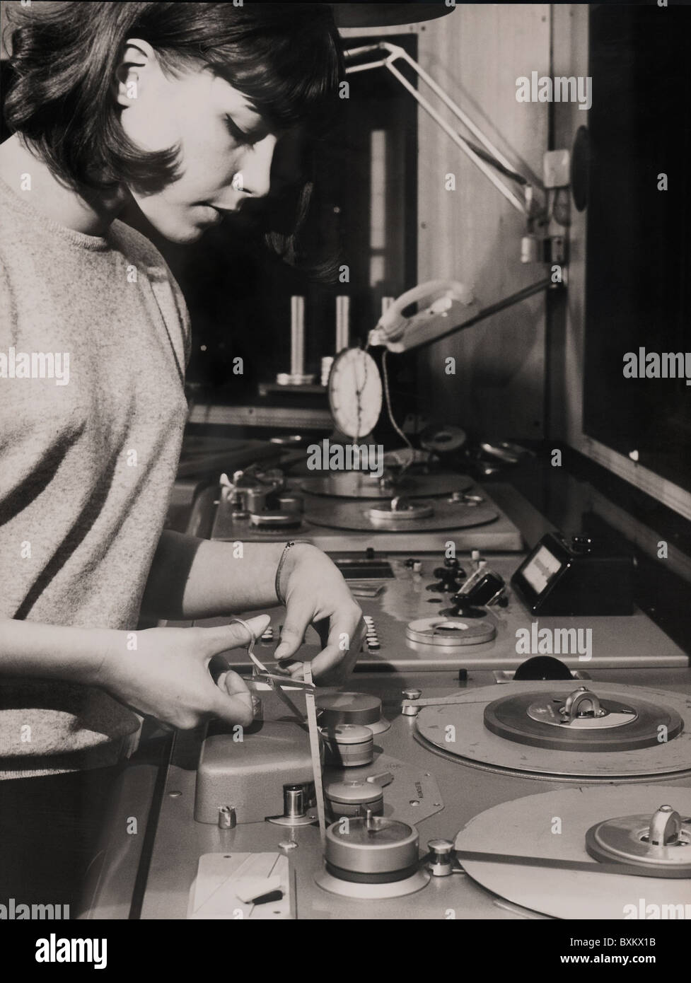 broadcast, radio, woman at flatbed editor, Germany, 1964, Additional