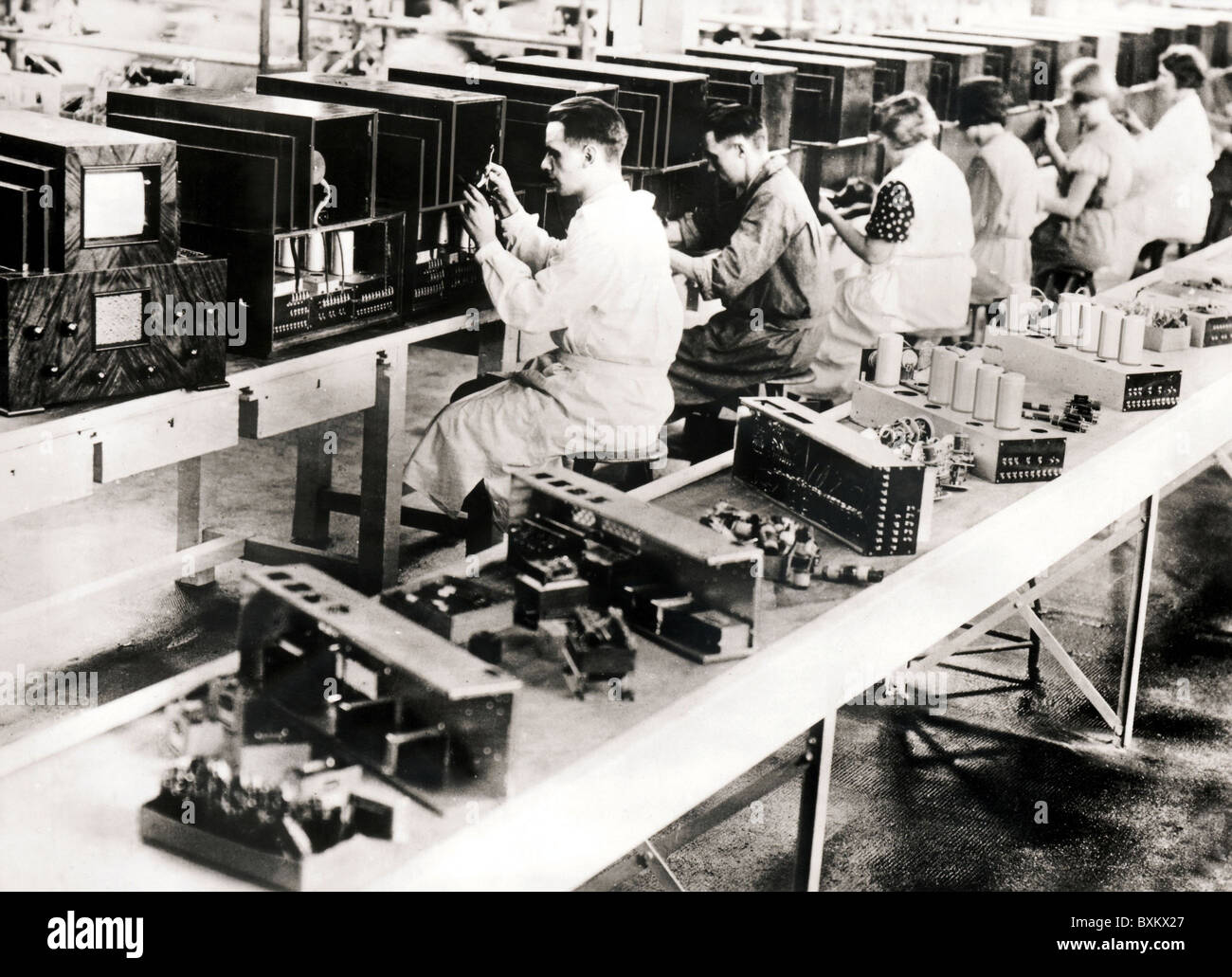 television / broadcast, TV sets, production line of the Loewe TV set type FE A, Radio AG D.S. Loewe, Berlin, Germany, 1934, Additional-Rights-Clearences-Not Available Stock Photo