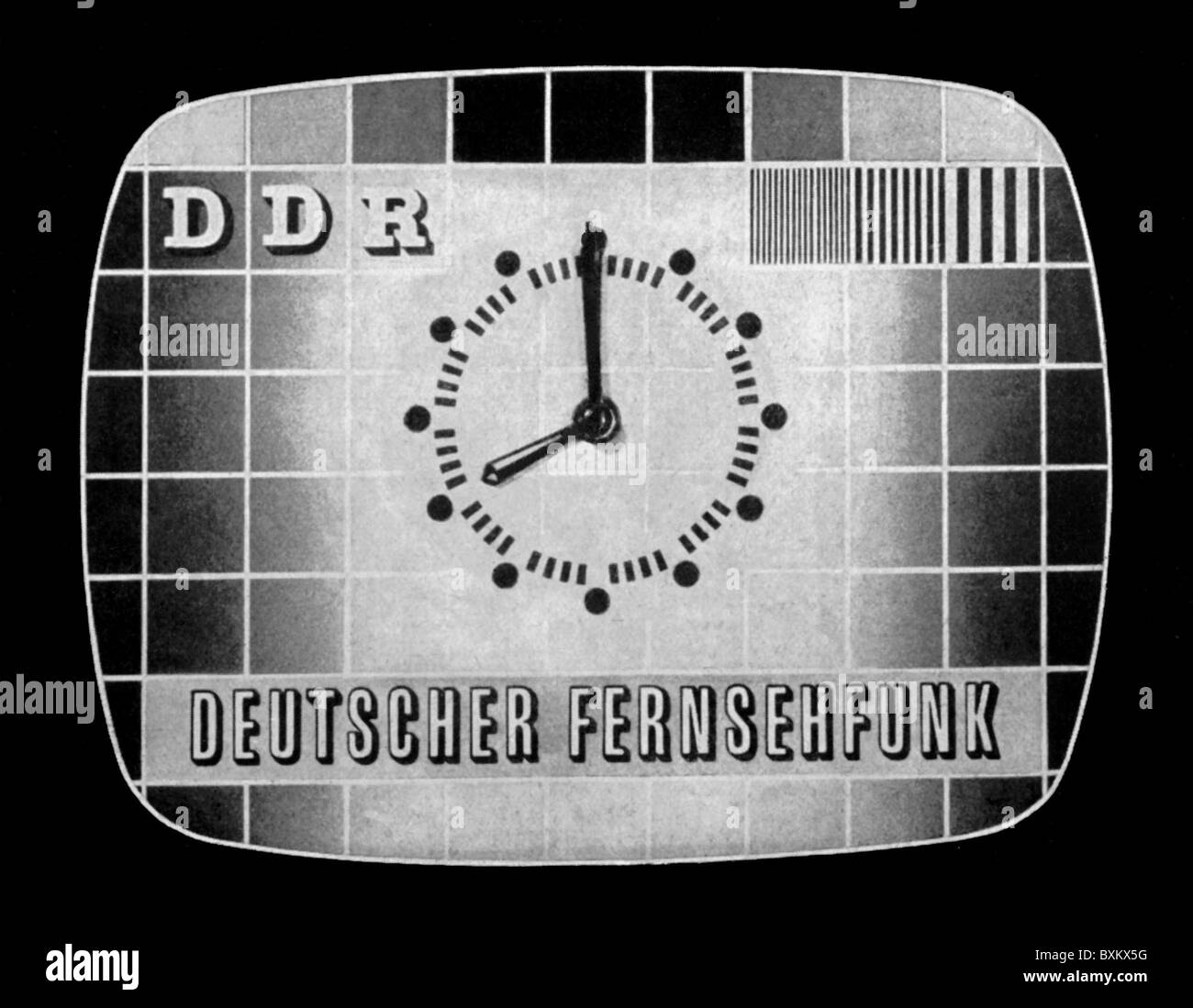 broadcast, television, test card of Deutscher Fernsehfunk, with clock, 8 o'clock, eight, East-Germany, circa 1962, Additional-Rights-Clearences-Not Available Stock Photo
