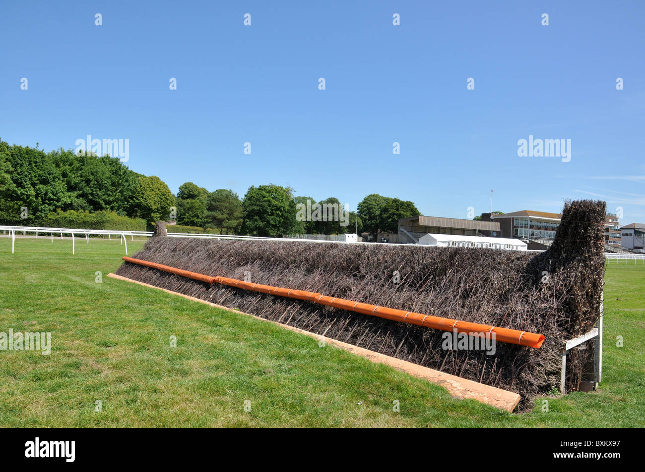 Racecourse horse racing hurdle fence Stock Photo Alamy
