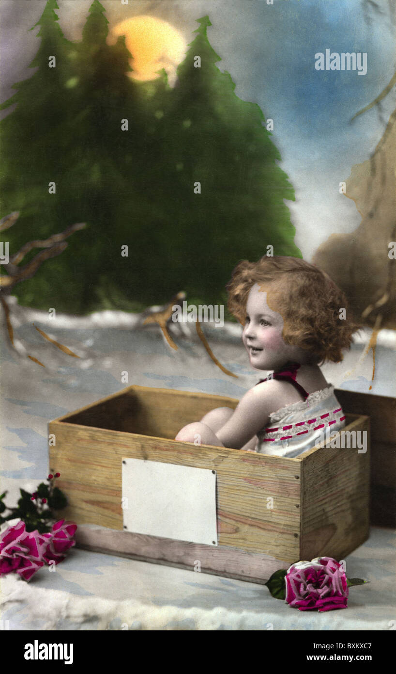 people, children, girls, little girl in wooden box, Austria, circa 1924, Additional-Rights-Clearences-Not Available Stock Photo