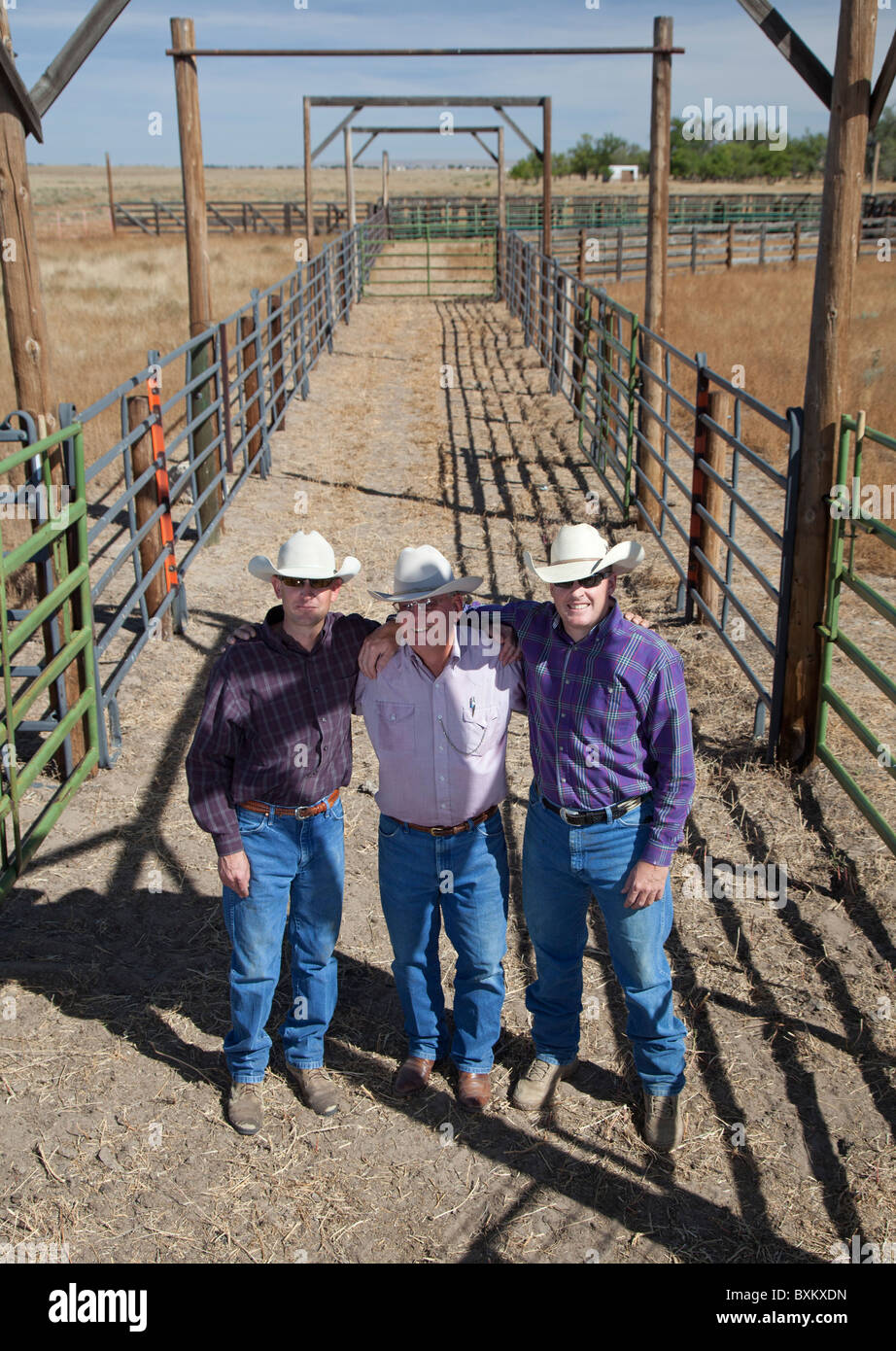 Father and Sons on Cattle Ranch Stock Photo