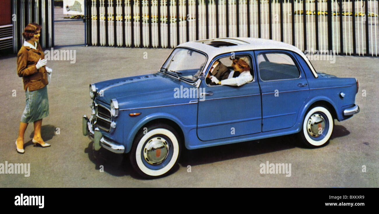 transport / transportation, car, vehicle variants, NSU Fiat Neckar 58, Germany, 1958, 1950s, 50s, 20th century, historic, historical, blue, sunshine roof, sliding roof, sunroof, sunshine roofs, sliding roofs, sunroofs, power sun roof, bicolored, two-colored, bicoloured, two-coloured, white sidewall tyre, white sidewall tire, white sidewall tyres, white sidewall tires, woman, women, car, cars, economic miracle, economic miracles, people, female, Additional-Rights-Clearences-Not Available Stock Photo