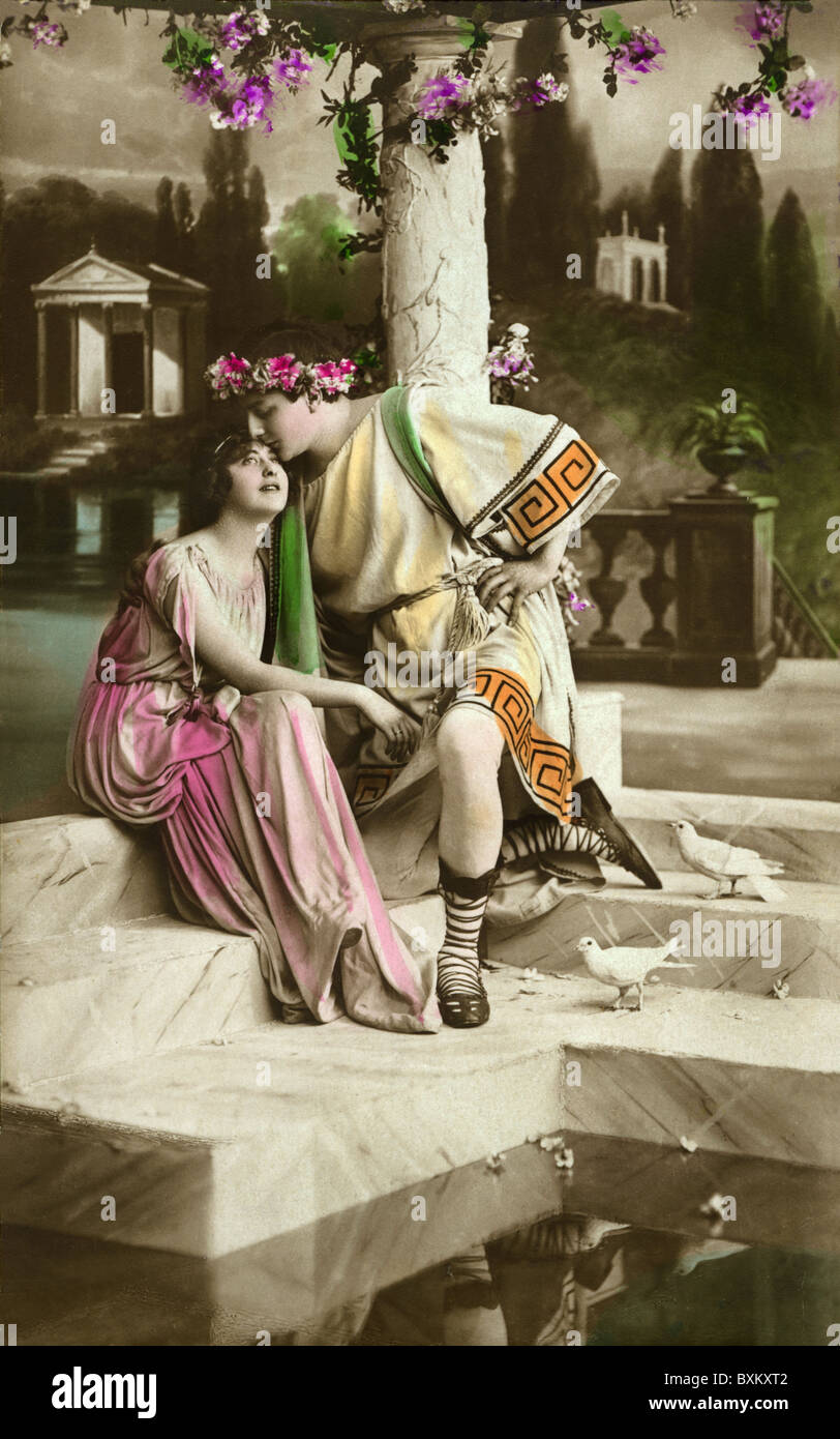 people, couples, love couple, ancient Rome style, Germany, 1916, Additional-Rights-Clearences-Not Available Stock Photo