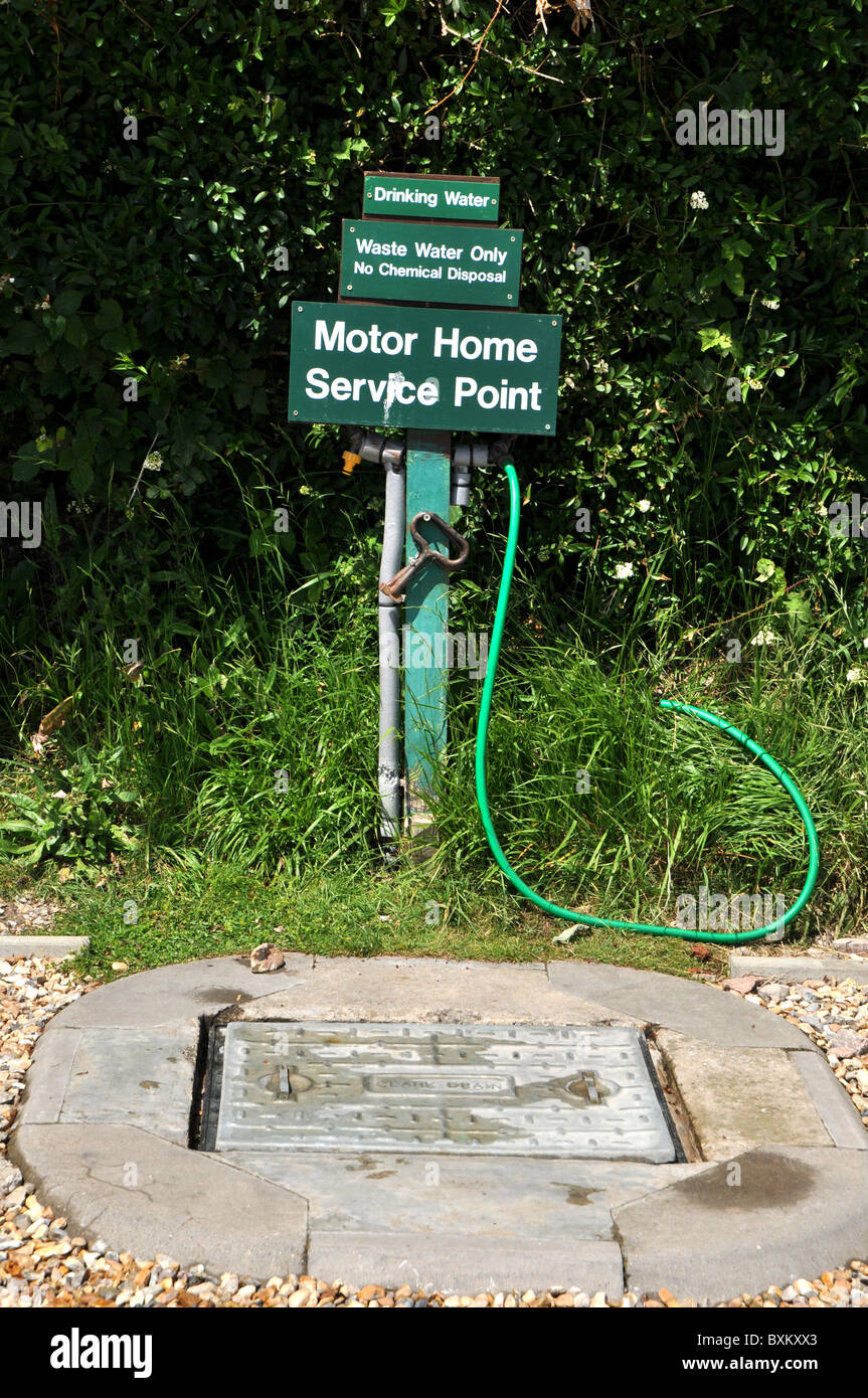 Caravan park water tap and waste water point for motorhomes, UK Stock