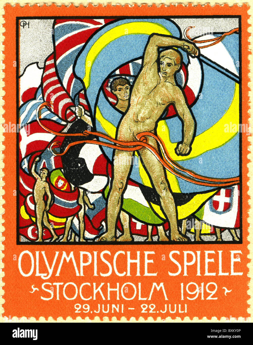 sports, 5th Olympic Games, advertising stamp, Stockholm, Sweden, 1912, Additional-Rights-Clearences-Not Available Stock Photo