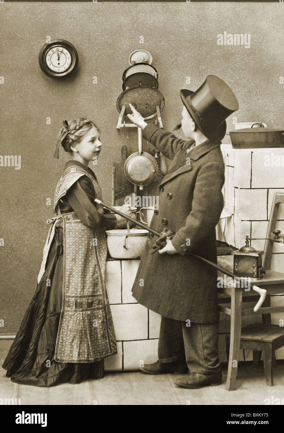 people, couples, couple in dispute about lunch time, Germany, circa 1912, Additional-Rights-Clearences-Not Available Stock Photo