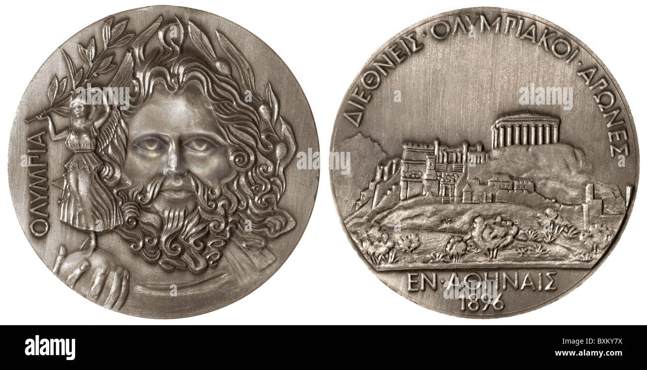 sports, Olympic Games, first Olympic medal, first Olympic medal, replica of the obverse, Athens, 1896, Additional-Rights-Clearences-Not Available Stock Photo