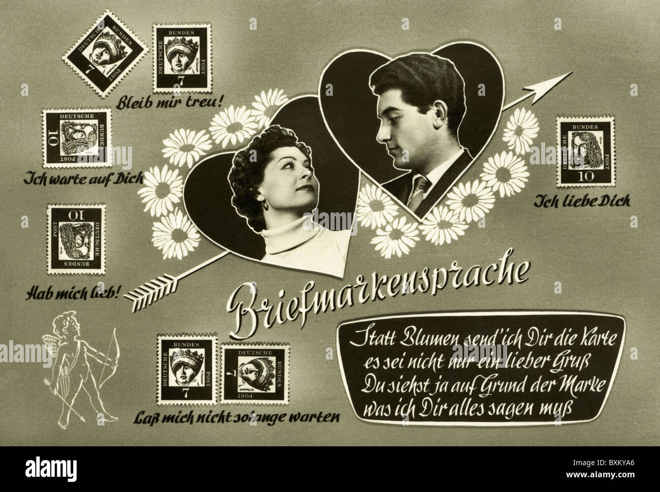 mail / post, postage stamps, secret stamp language, picture postcard, Germany, 1963, Additional