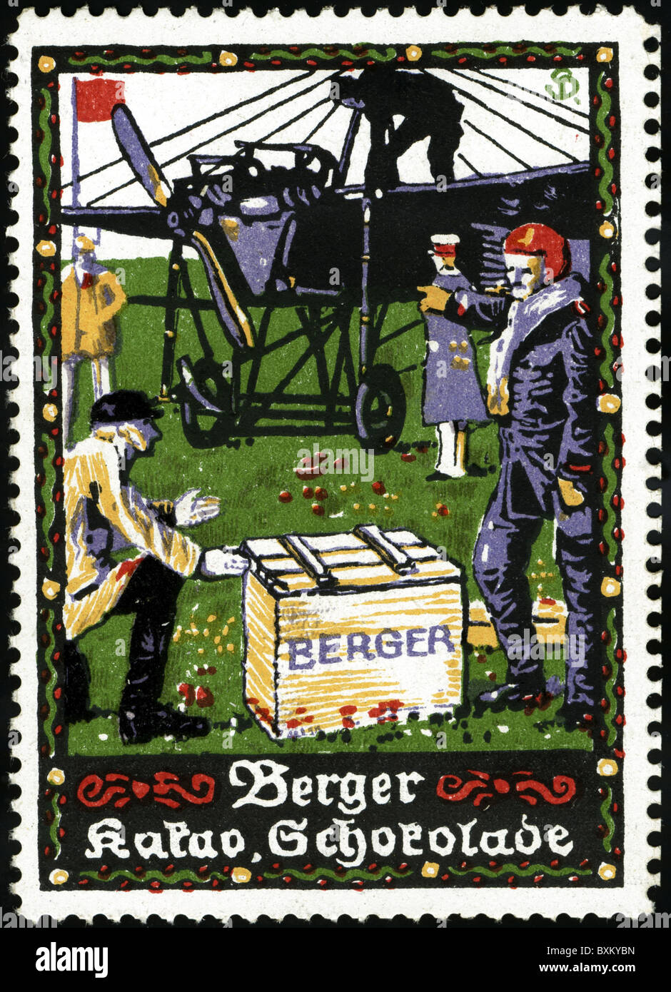 transport / transportation, aviation, air cargo, airplane transporting box with chocolate, advertising of Berger Kakao Schokolade Company, Pössneck, Thuringia, Germany, circa 1912, Additional-Rights-Clearences-Not Available Stock Photo