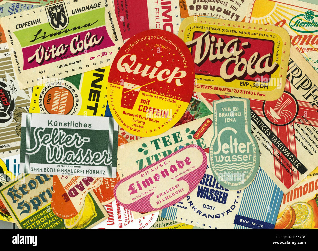 beverages, labels from GDR beverages, symbol image, Additional-Rights-Clearences-Not Available Stock Photo