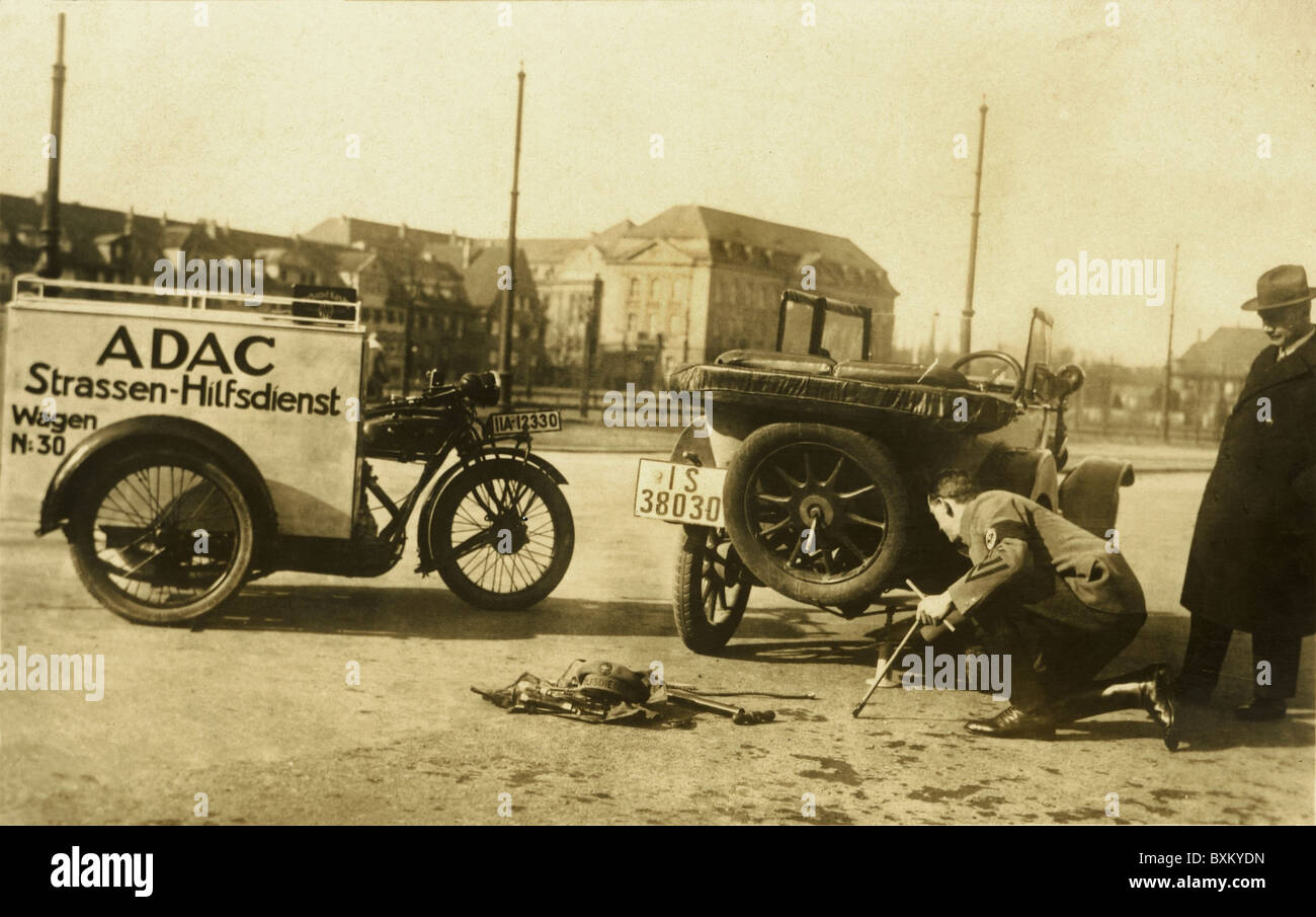 transport / transportation, car, ADAC, road patrol, breakdown service, change of tyres, Hanover, Germany, circa 1925, Additional-Rights-Clearences-Not Available Stock Photo
