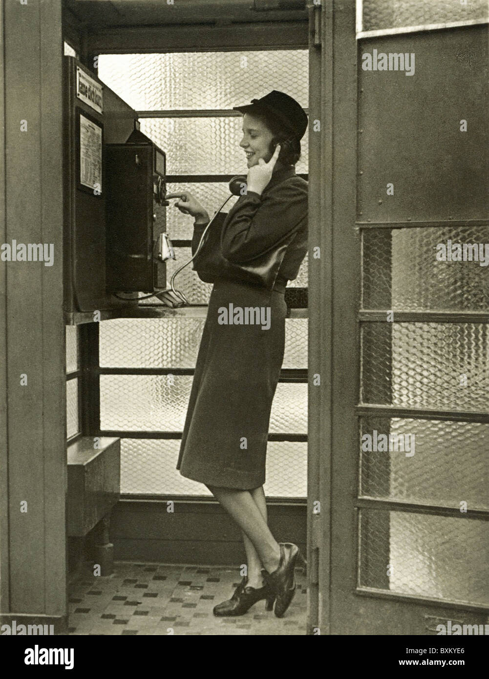 post / mail, telephone, woman in telephone box, Germany, circa 1940, Additional-Rights-Clearences-Not Available Stock Photo