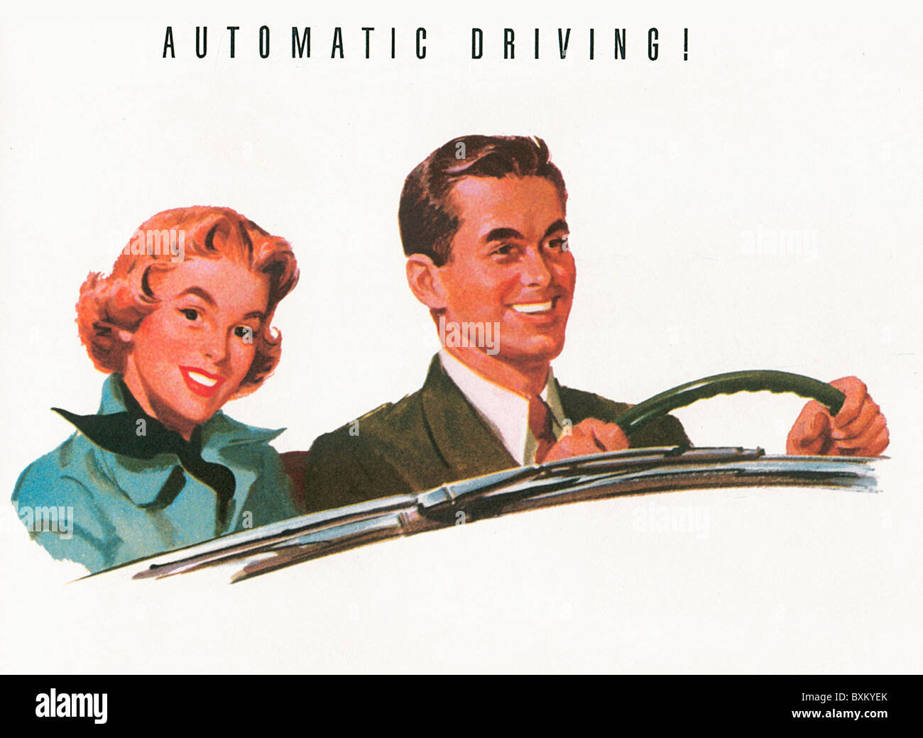 transport / transportation, car, drivers, couple at steering wheel, advertising for Oldsmobile, Oshawa, Ontario, Canada, 1952, Additional-Rights-Clearences-Not Available Stock Photo