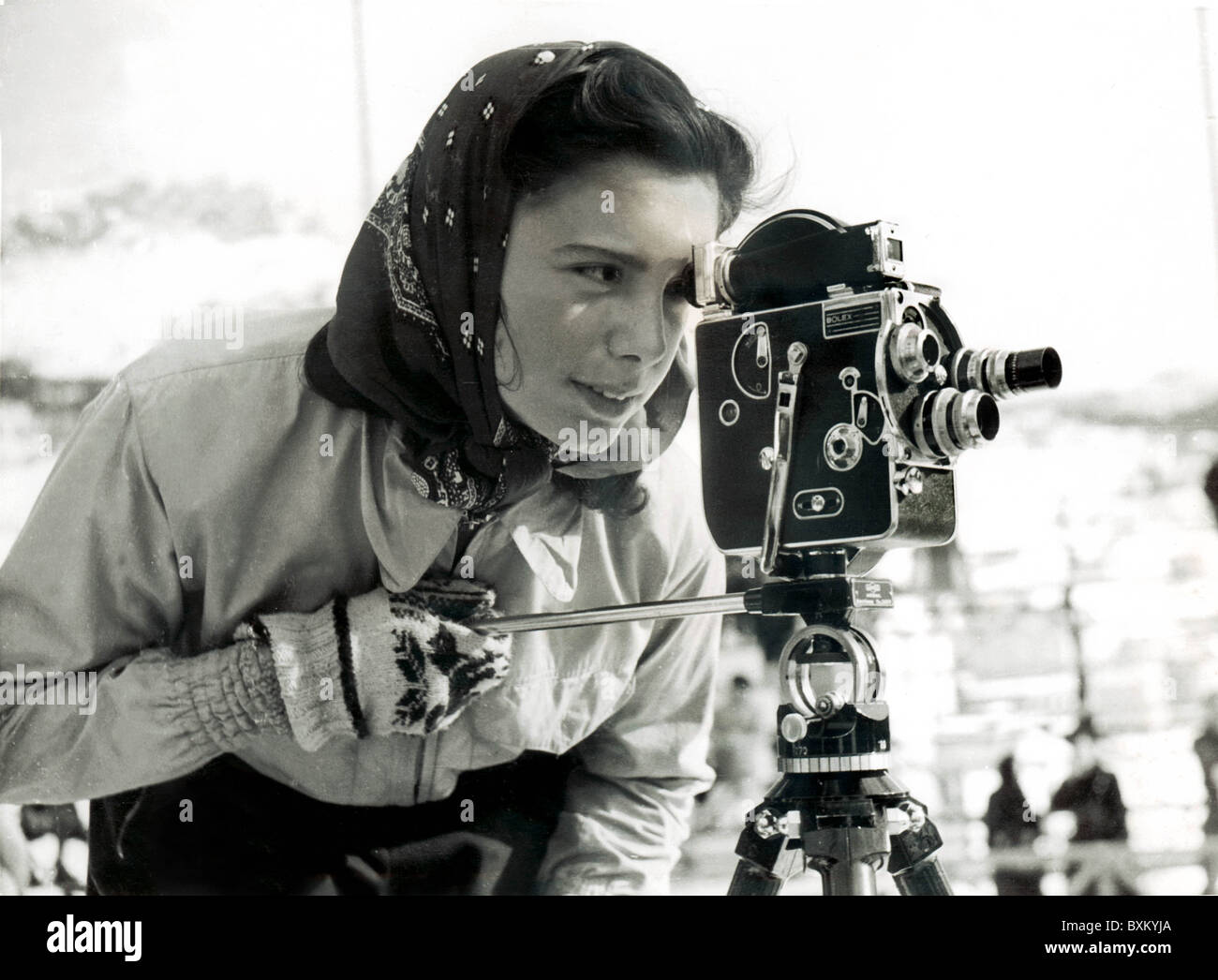 movie / cinema, film camera, Bolex, woman is filming outdoor, Germany, 1944, Additional-Rights-Clearences-Not Available Stock Photo