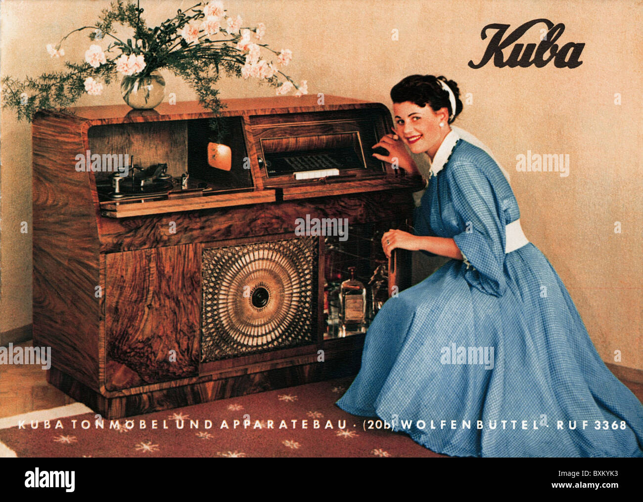 broadcast, radio, Kuba music chest 'Carmen', woman listening to music, Germany, 1952, Additional-Rights-Clearences-Not Available Stock Photo