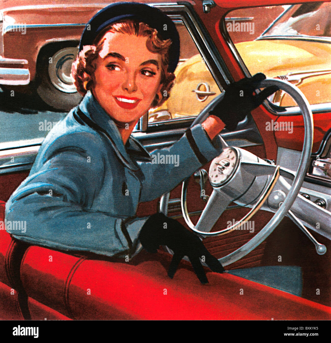 transport / transportation, car, drivers, female driver, Canada, 1952, Additional-Rights-Clearences-Not Available Stock Photo
