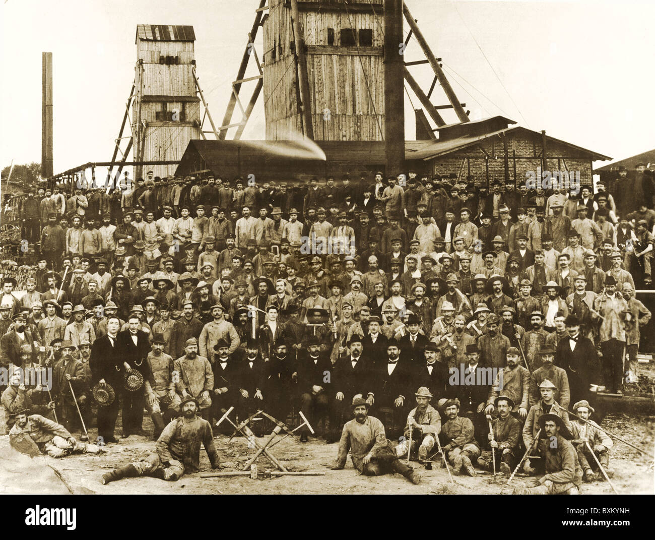 industry, mining, miner, work force of a coal mine, group picture in front of the coal-mine, Germany, circa 1880, Additional-Rights-Clearences-Not Available Stock Photo