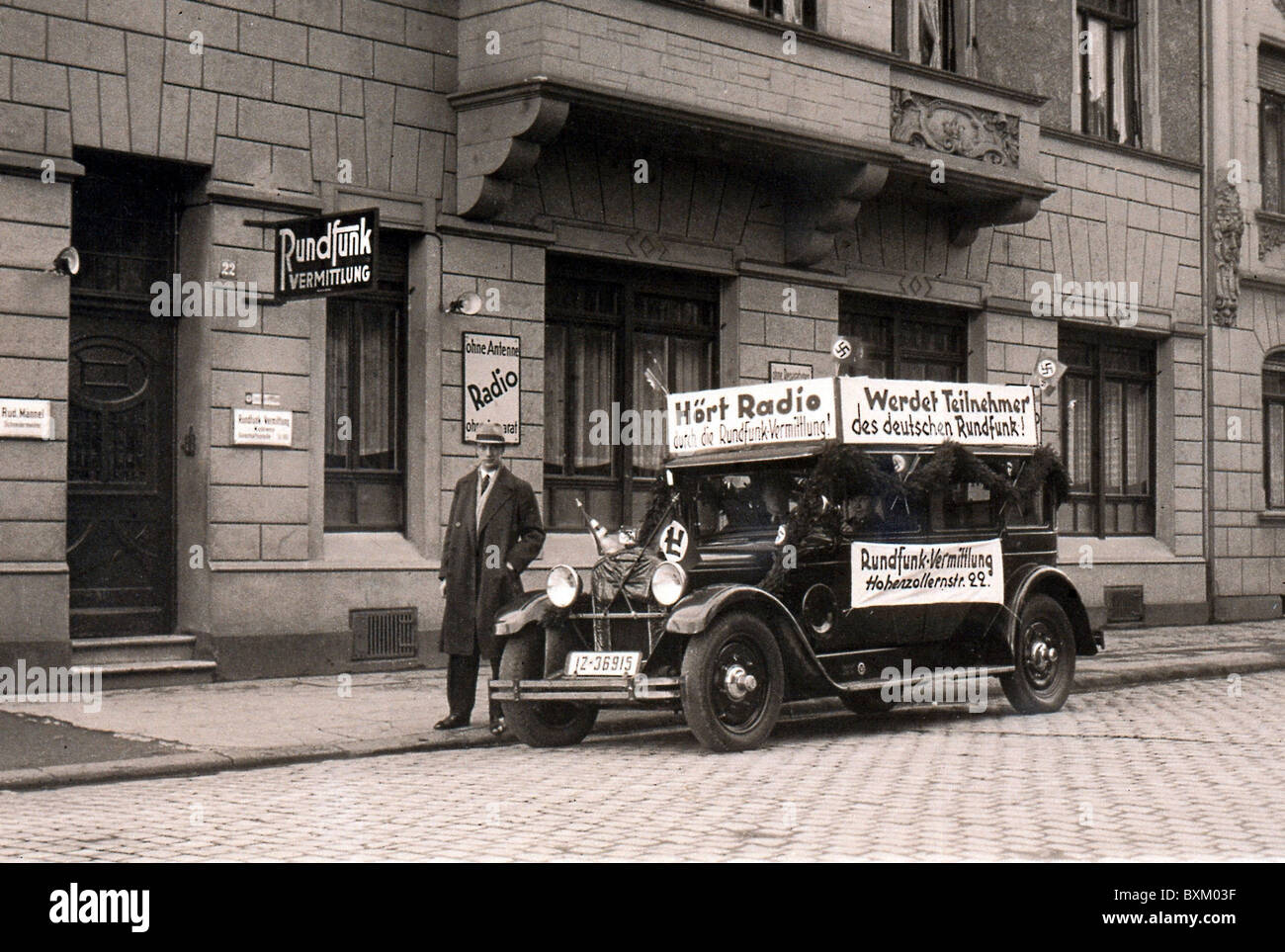 broadcast, radio, advertising car, Germany, circa 1933, Additional-Rights-Clearences-Not Available Stock Photo