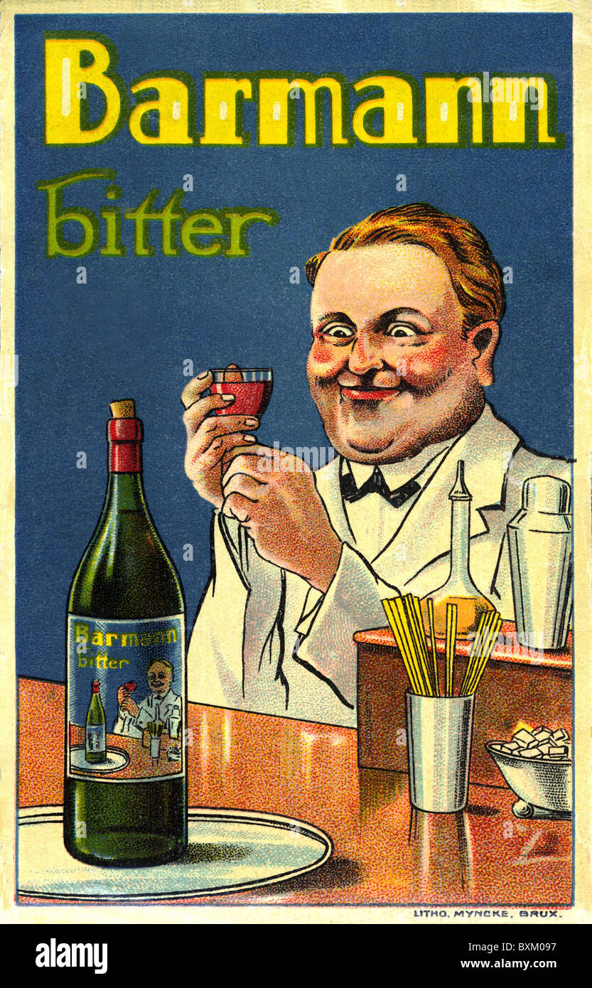 alcohol, liquors, advertising for Barmann bitter, Germany, circa 1930, Additional-Rights-Clearences-Not Available Stock Photo