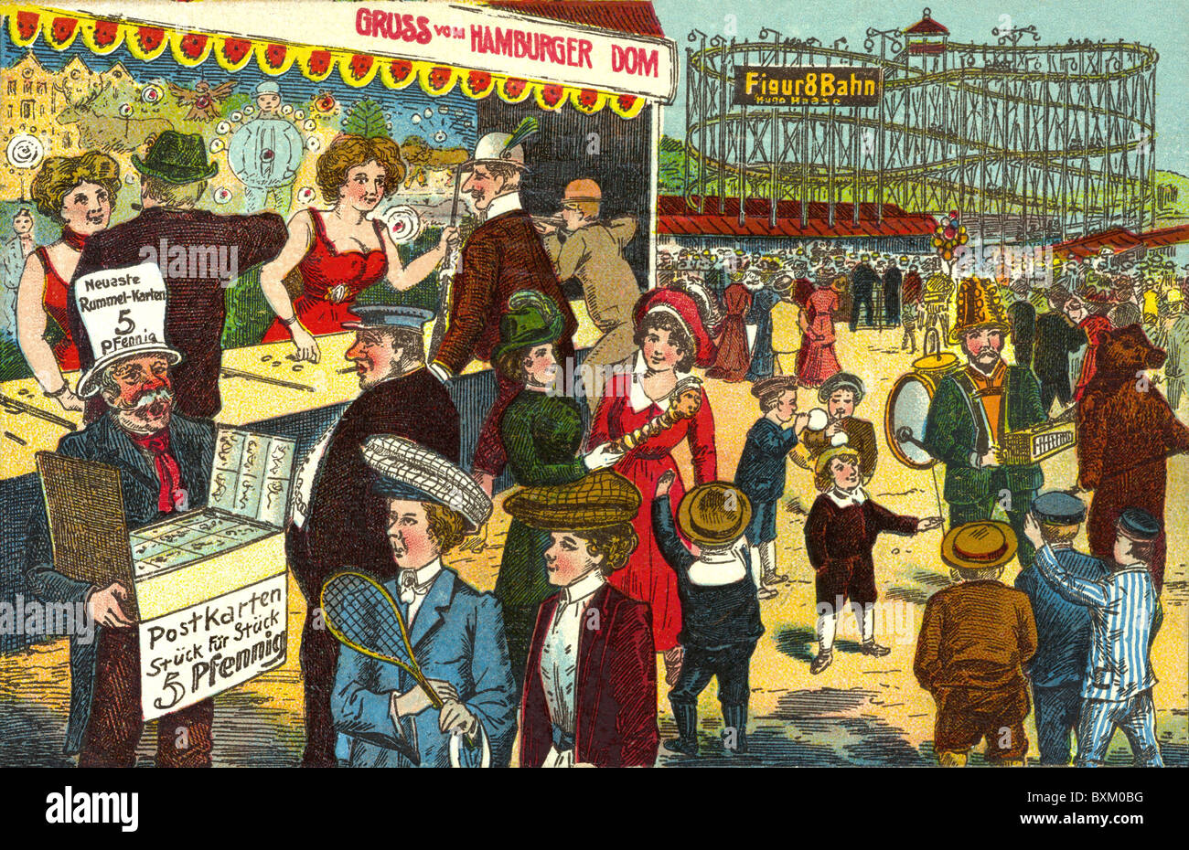 festivity, fair, Hamburg cathedral, fairground, visitors, picture postcard, lithograph, Germany, circa 1910, Additional-Rights-Clearences-Not Available Stock Photo