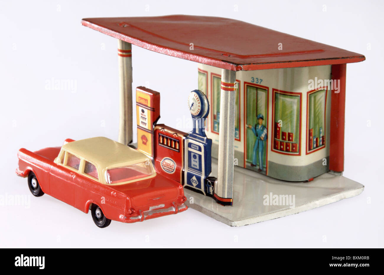 toys, petrol station, Shell, Esso, Aral, Germany, circa 1950 Stock