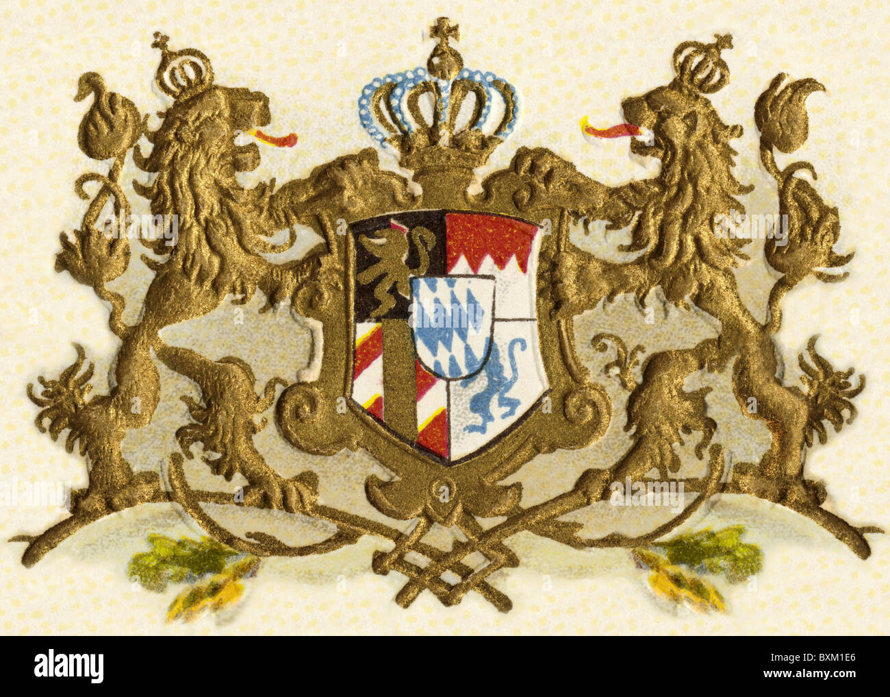 heraldry, coat of arms, Bavaria kingdom, national arms, Germany, lithograph, 1900, Additional-Rights-Clearences-Not Available Stock Photo