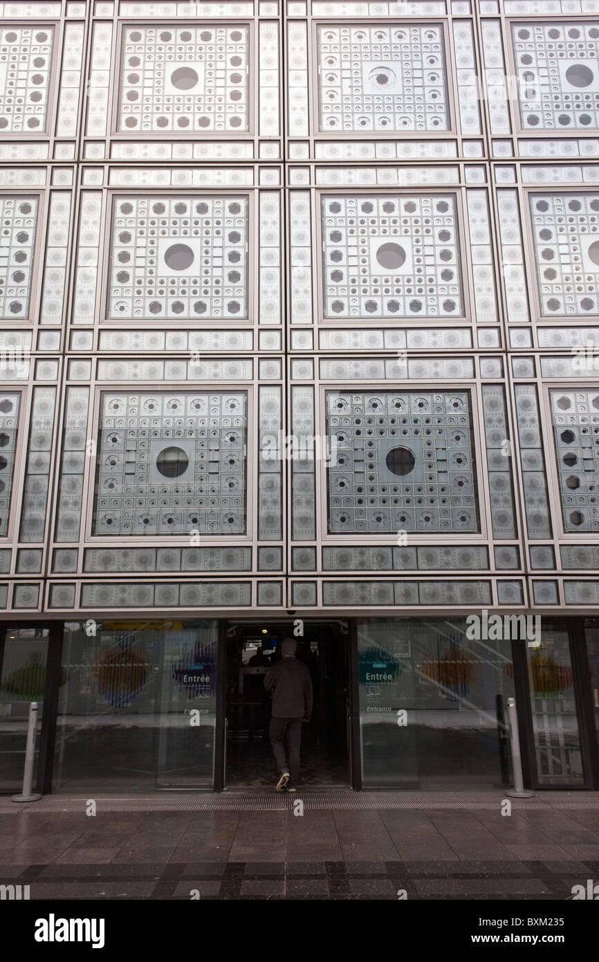 entrance, Institut du Monde Arabe building, Paris, France Stock Photo