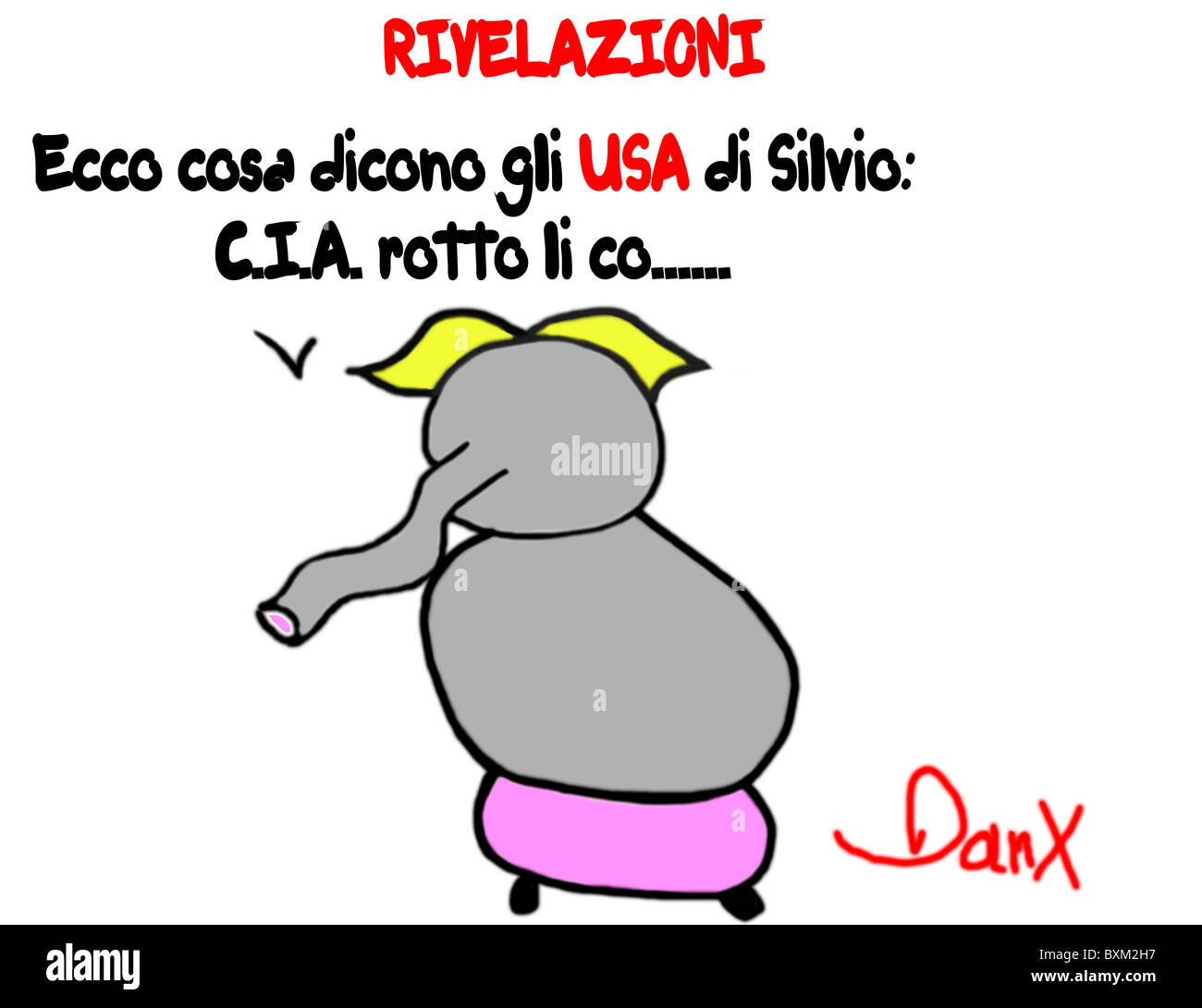 Satire about Wikileaks, Usa and Silvio Berlusconi, Italian prime minister Stock Photo