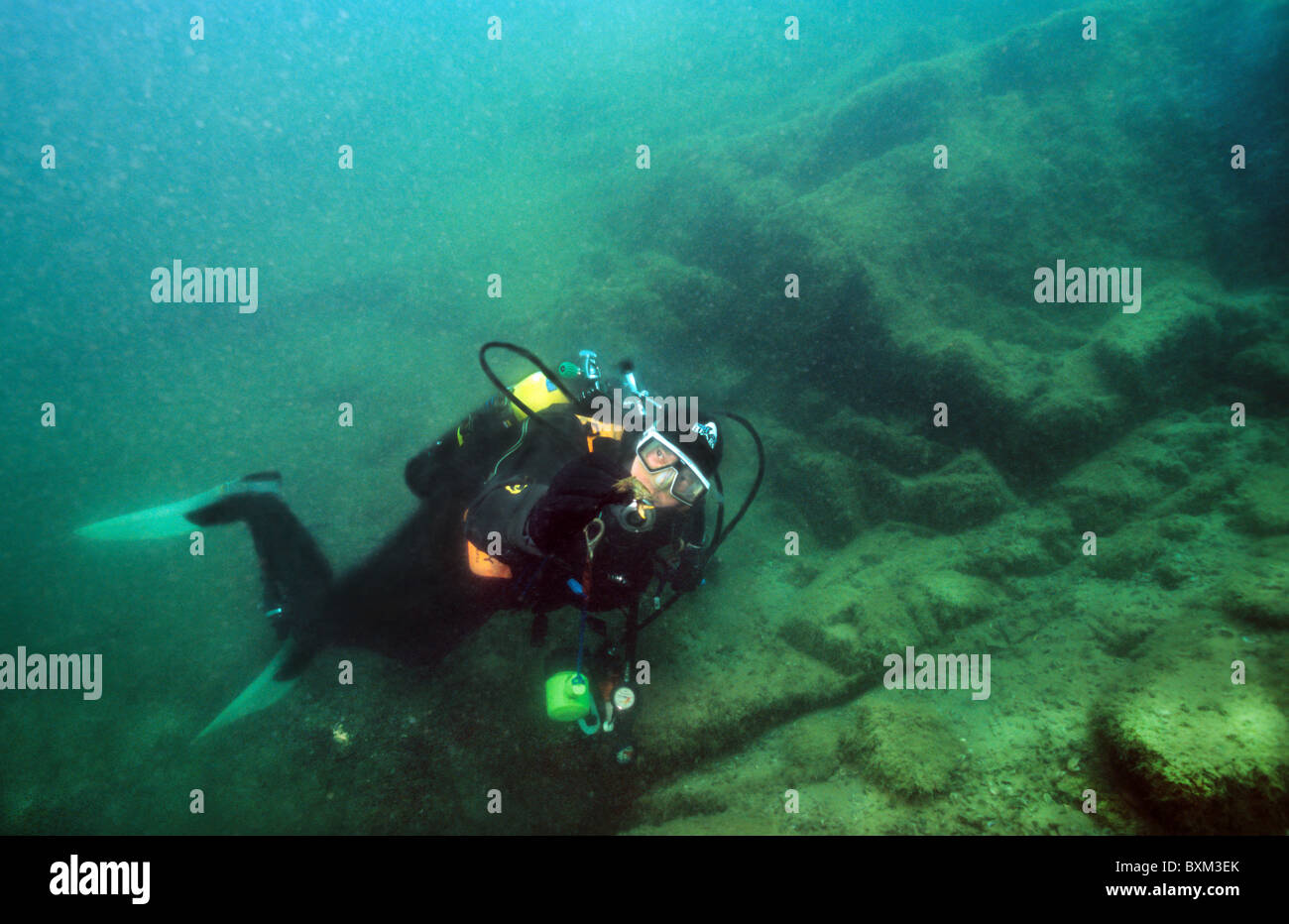 Scuba diver underwater in Stoney Cove Leicestershire England Stock