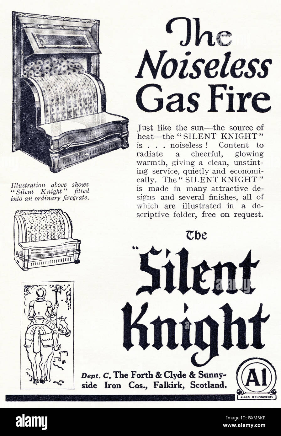 Advertisement for Silent Knight noiseless gas fire in women's magazine circa 1929 Stock Photo